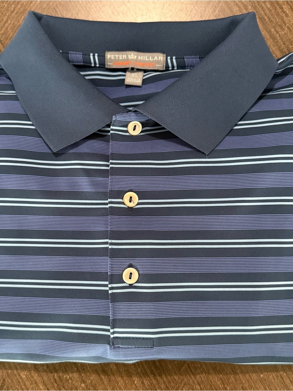 Peter Millar Men’s Summer Comfort Navy Golf Polo Light Blue Stripes-sz XL NWOT